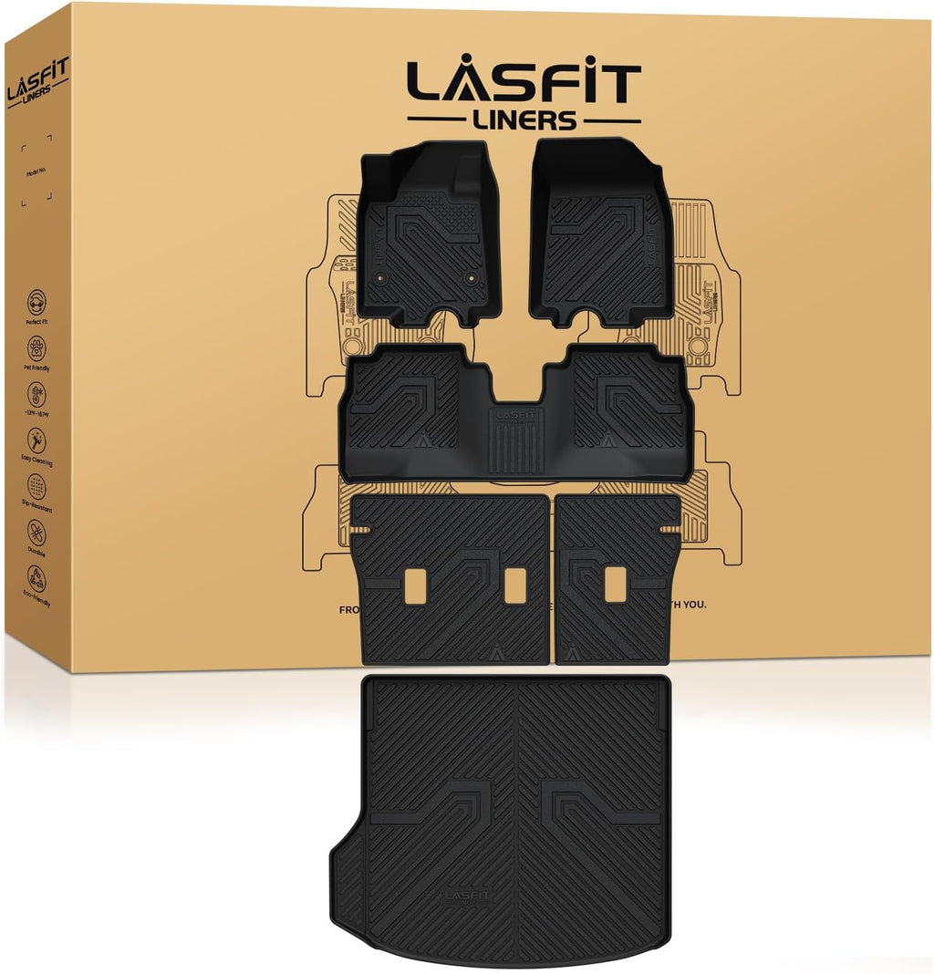 LASFIT Floor Mats & Cargo Liner with Backrest Mat for Chevrolet Chevy Equinox EV (Not Fit Gasoline) 2024 2025 2026, All Weather TPE Custom Fit Floor Mats, Car Mats Full Set for Chevy Equinox EV