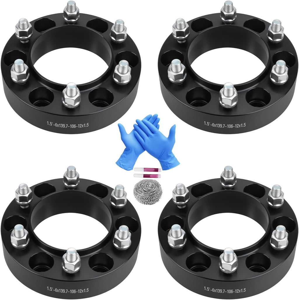 6x5.5 Wheel Spacers 1.5 inch (6x139.7mm) PCD 106mm Hub Bore M12x1.5 Studs Aluminum CNC Wheel Adapters 4pcs Car Wheel Accessories Parts Fit for 4Runner Tacoma GX470/GX460 Sequoia 1989-2024