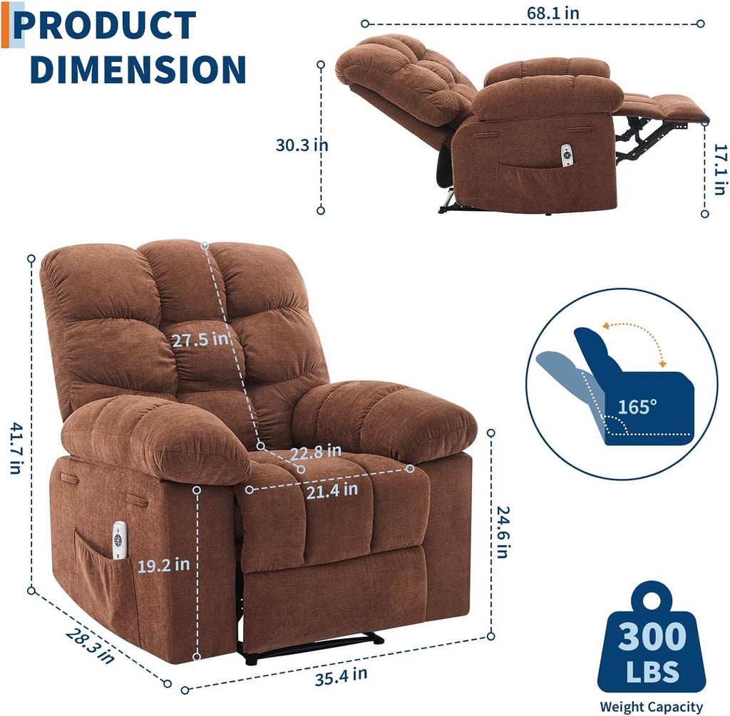 21.4in Wide Rocking Recliner Chair,Massage & Heat Recliner Chair for Adults,Home Theater Seating with Lumbar Support,Nursery Rocking Chairs for Living Room