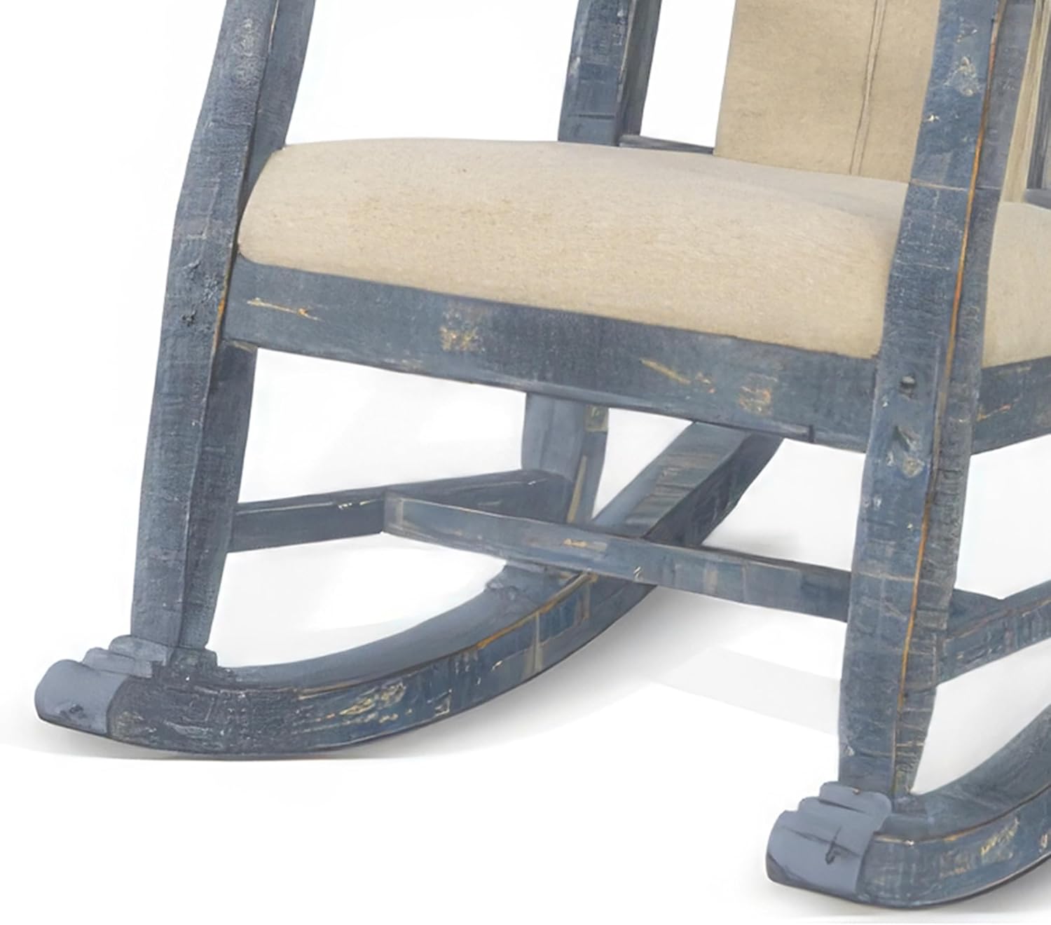 Benzara Rena Rocking Chair- Cushion Seat and Back- Blue Mahogany Mindy Wood