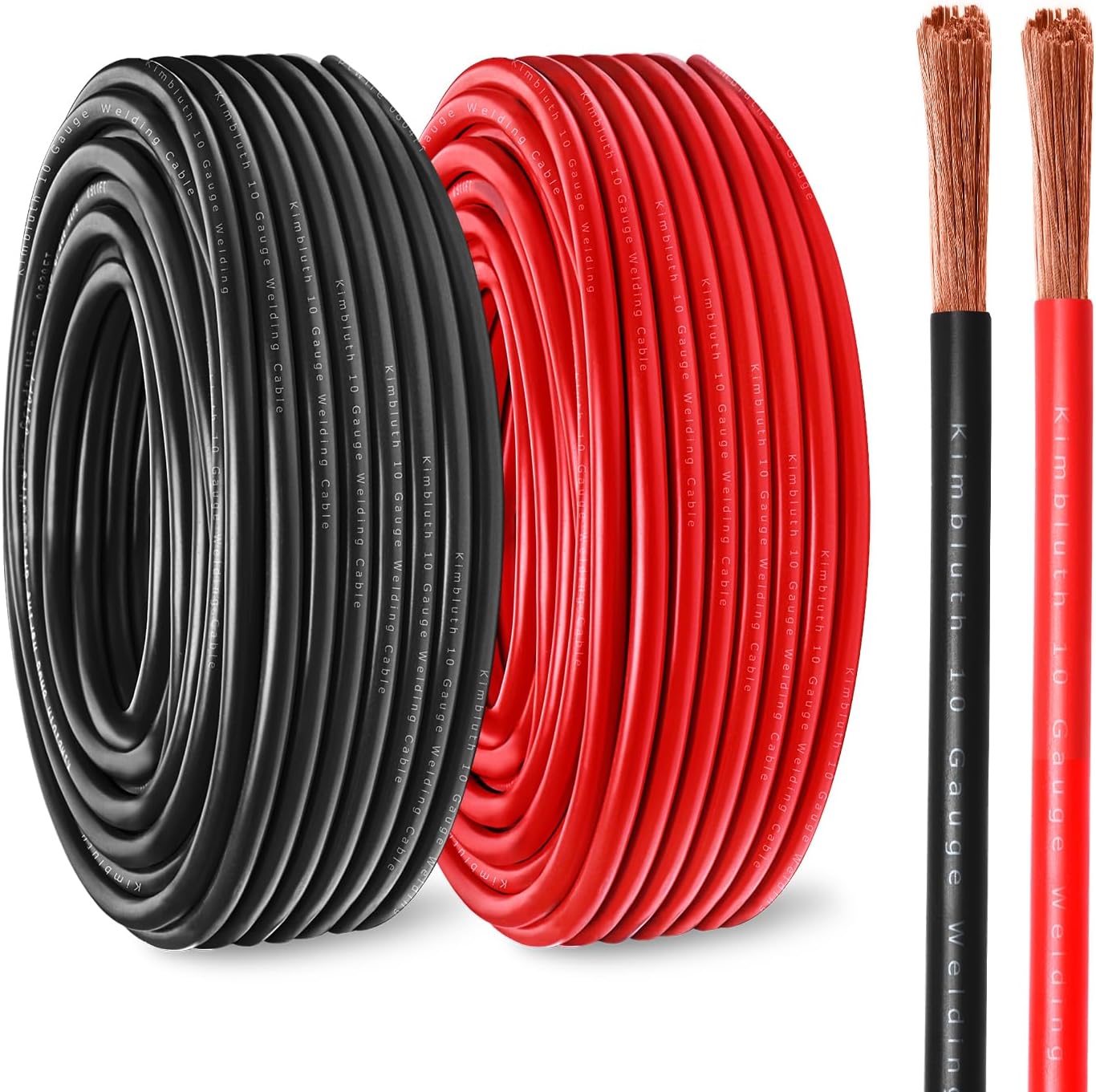 10 Gauge Battery Cable Copper Wire, 100FT Red+100FT Black 10 AWG Welding Cable Standard USA OFC Wire for Automotive, Battery, Solar, Marine and Generator