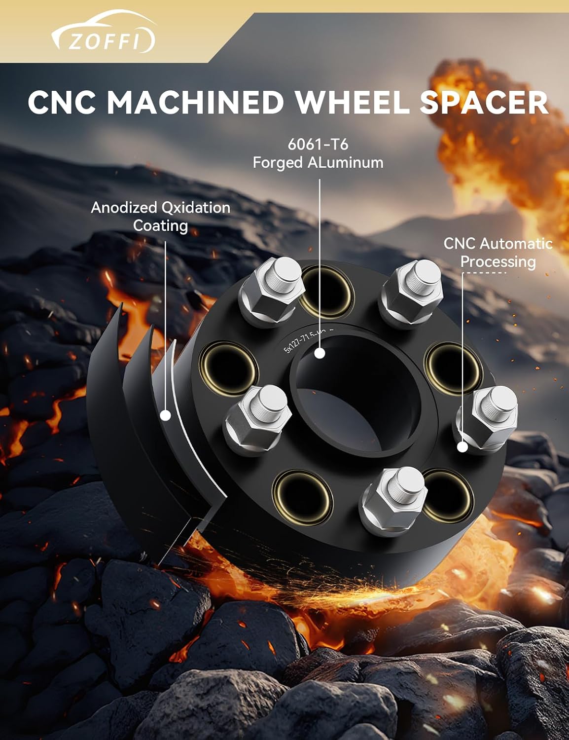 5x5 Wheel Spacer for 2018-2025 Wrangler(JL/JLU), Thickness 2inch with 71.5mm Hubcentric 5x127 M14x1.5 Studs 5 Lug Wheel Adapters for 11-25 Grand Cherokee, 19-25 Gladiator 4PCS Color Black