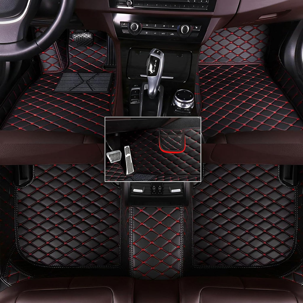 Custom Fit Leather Car Floor Mats for Lexus is 2013-2018,Waterproof Anti-Slip Vehicle Floor Liners, Durable Easy Clean Interior Protection Mats(Full Set/Black Red)