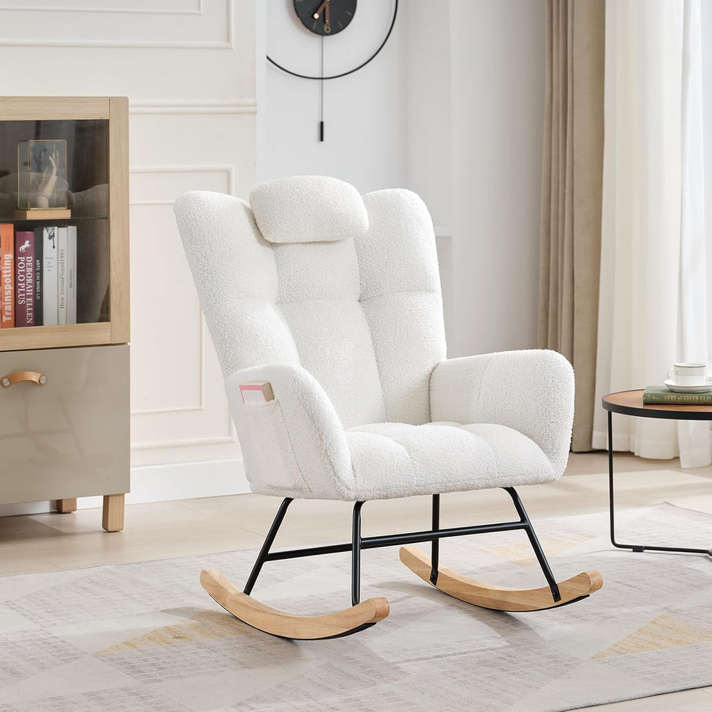 Rocking Chair Nursery Teddy, Upholstered Baby Fluffy Glider Rocker for Adults Small Spaces Indoor,Nursing Chairs for Living Room, Bedroom