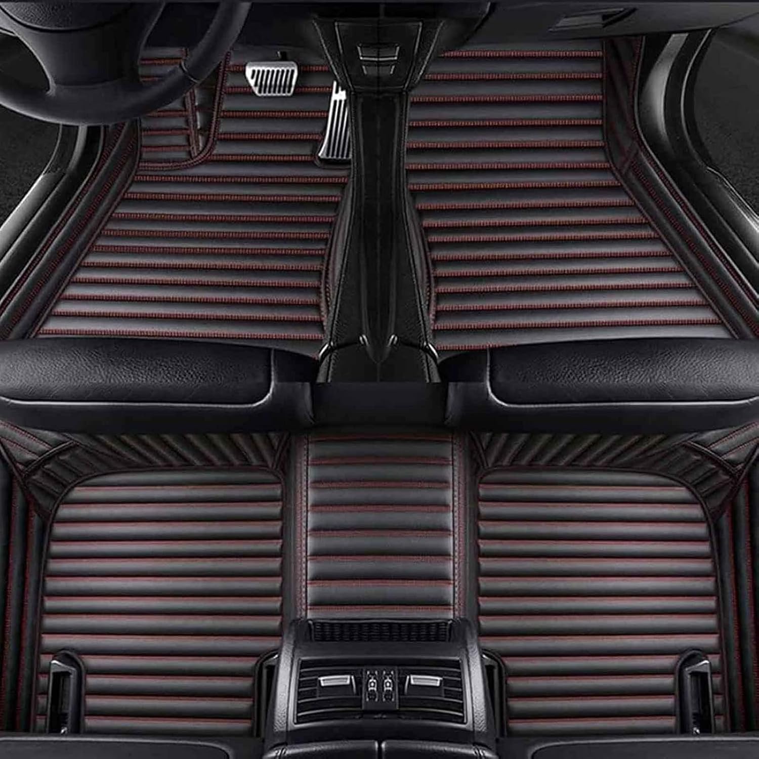Custom All-Weather Car Floor Mats for Kia Rio 2018-2023 5-Seat, Waterproof Anti-Slip Leather Mats Full Coverage 3D Design Cargo Liners Accessories, Black-Red