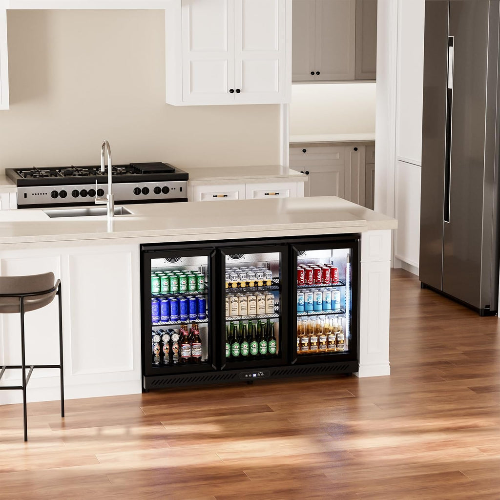 COTLIN Wine and Beverage Refrigerator, Back Bar Cooler with Low-E Glass and Auto Defrost, 3 Door Commercial Under Counter Fridge for Beer, Wine, Soda, Triple Fan Cooling, ETL and NSF, 11.45 Cu.Ft