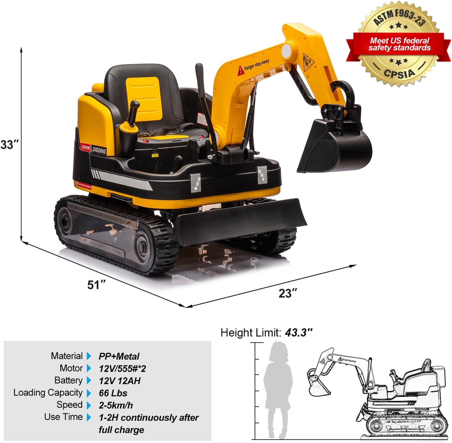 360 Degree Rotating Ride On Excavator and Bulldozer,JOYLDIAS 12V12AH Battery Powered Ride On Toy Backhoe W/Track Design Wheels for All Terrain,Remote Control,MP3,Toolbox for Kids,Parent,Yellow