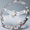 Sorghum 18' Solid Wood Steering Wheel - Hydrographic White Skulls 4 Spokes Aluminum Chrome Steering Wheel with Horn Button for Trucks Compatible with Mack Kenworth Peterbilt Volvo Freightliner