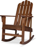Shine Company Marina Adirondack Porch Rocker, Indoor Outdoor Wood Rocking Chair, Oak