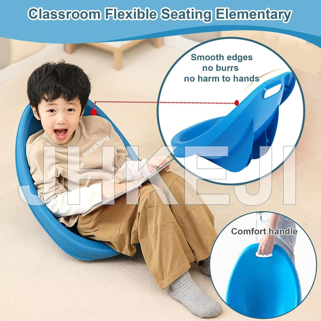 4 Packs Blue Scoop Rocker, Autism Sensory Rocking Chair, Fun Wobble Chairs for Classroom Elementary, Portable Floor Seating with Back Support, Plastic Reading Chair with Handle for Indoor Outdoor