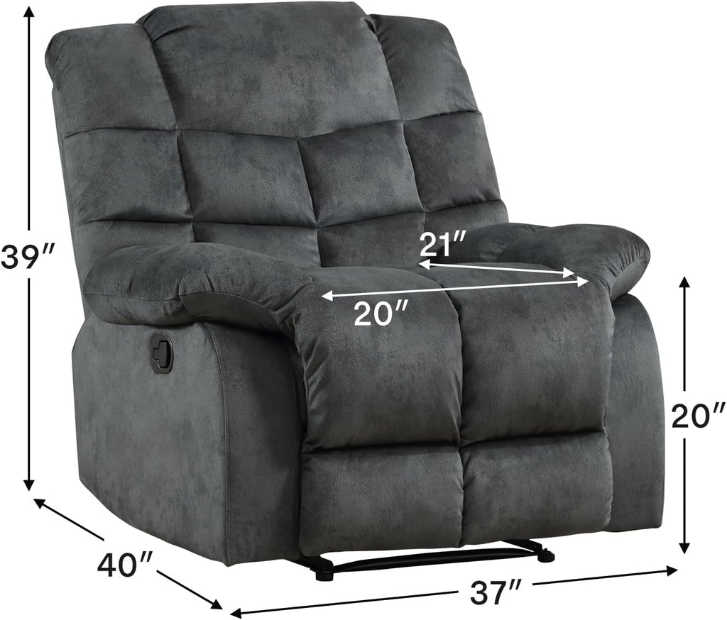 CANMOV Manual Recliner Chair, Single Reclining Sofa with Overstuffed Backrest and Armrest for Living Room, Bedroom Furniture, Grey