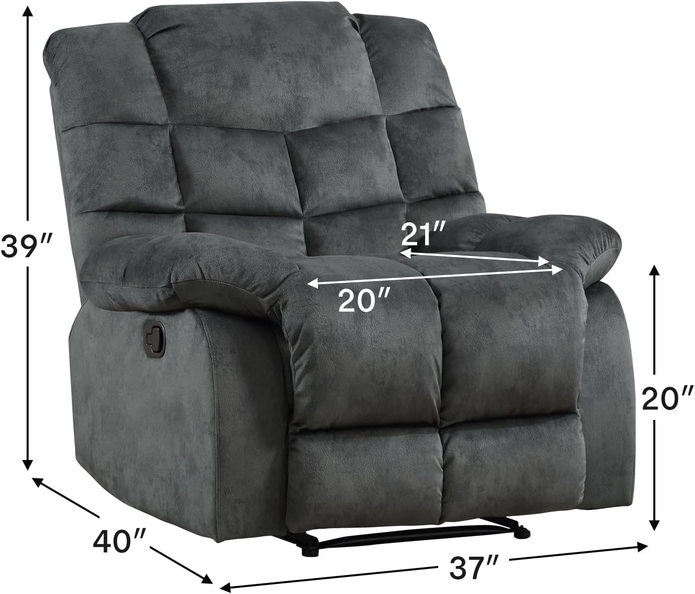 CANMOV Manual Recliner Chair, Single Reclining Sofa with Overstuffed Backrest and Armrest for Living Room, Bedroom Furniture, Grey