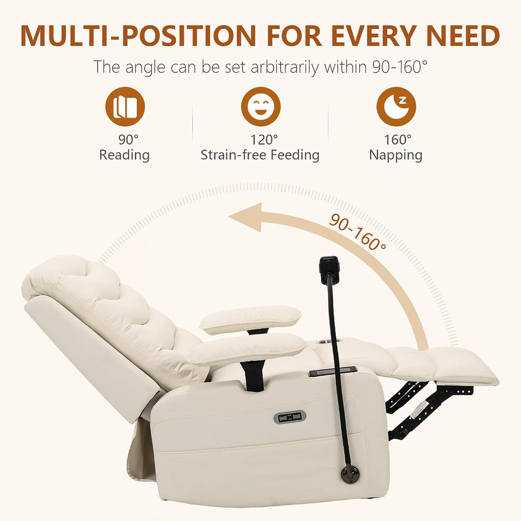 Holaki Rocking Chair Nursery, Oversized Glider Recliner Nursery Chair Swivel Reading Chair with Heated Lumbar Support Smart Cup Holder and Fast-Charging Phone Mount for Breastfeeding(Beige)
