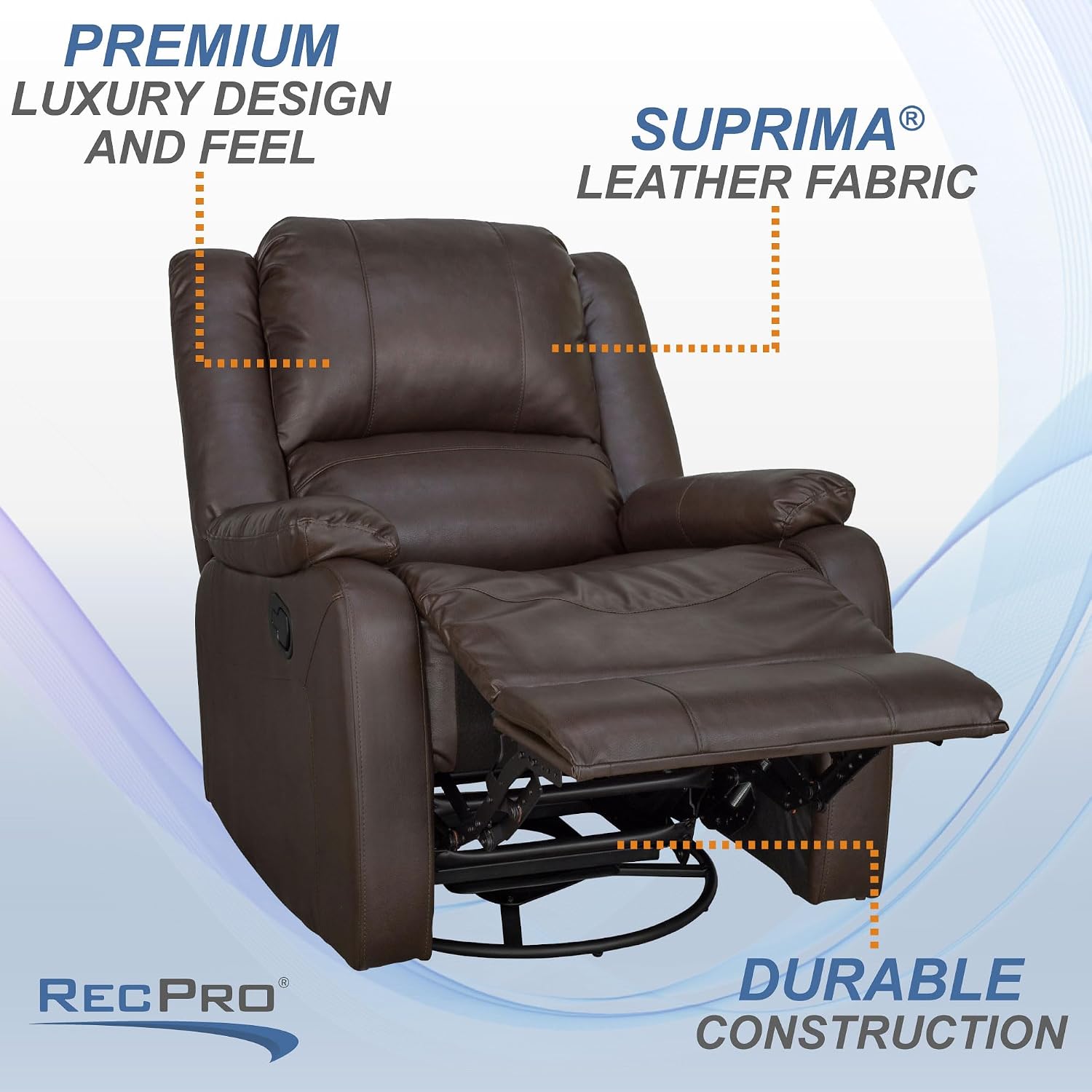 RecPro Charles Collection | 30' Swivel Glider RV Recliner | RV Living Room (Slideout) Chair | RV Furniture | Glider Chair (Chestnut, 1-Pack)