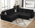 Belffin Modular Sectional Sofa with Sleeper Sofa Couch Pullout Bed, Oversized U Shaped Sleeper Sectional Couch with Storage Seat for Living Room, Black