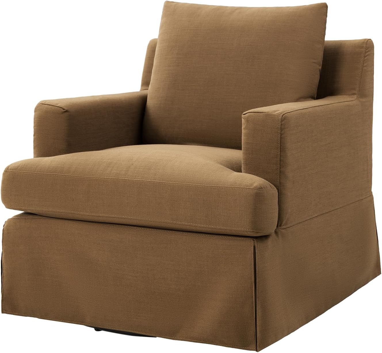 HULALA HOME Swivel Rocker Chair with Solid Wood Frame, Farmhouse Swivel Rocking Accent Chair with Washable Slipcover, Upholstered Barrel Armchair Down Blend Back and Seat Cushions, Golden