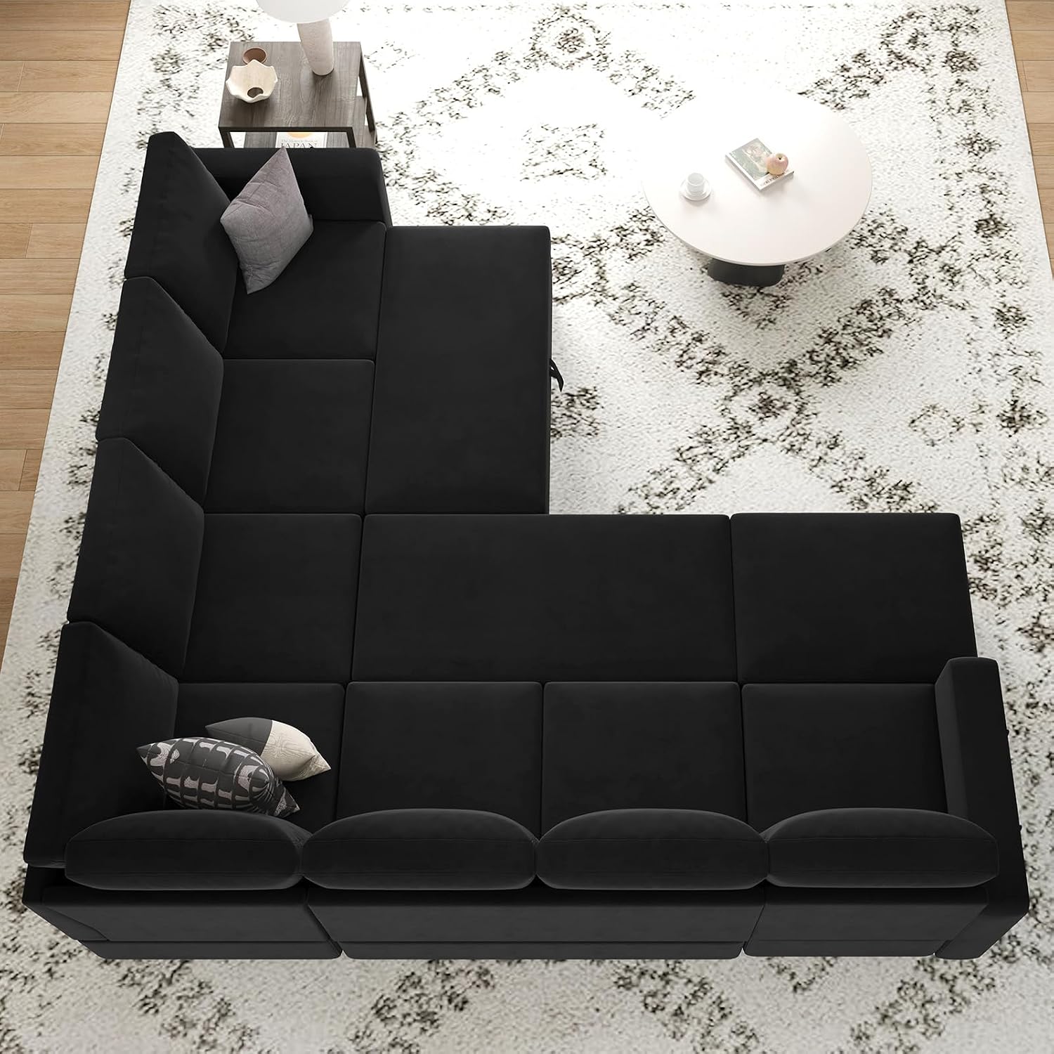 Belffin Modular Sectional Sofa with Sleeper Sofa Couch Pullout Bed, Oversized U Shaped Sleeper Sectional Couch with Storage Seat for Living Room, Black