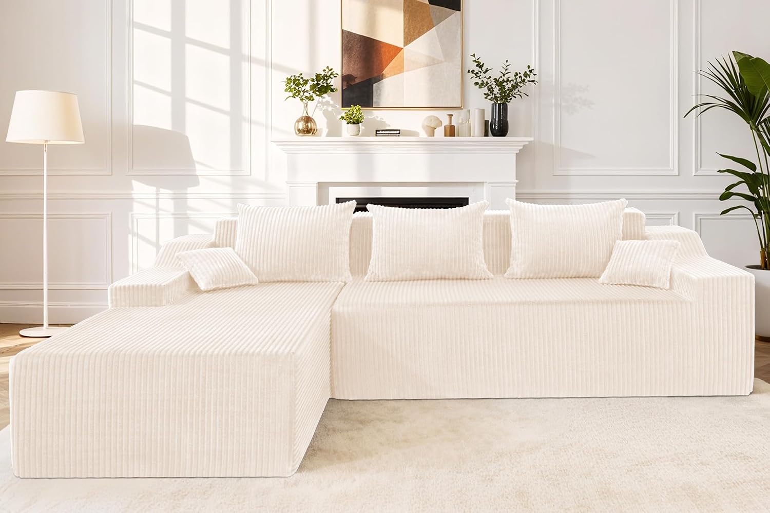 HABUTWAY 101'' Modular Sectional Sofa Cloud Couch with Deep Seat, Modern L-Shaped Convertible Couches Upholstered Couch with Chaise for Living Room Bedroom(Beige, Left-Facing Chaise)
