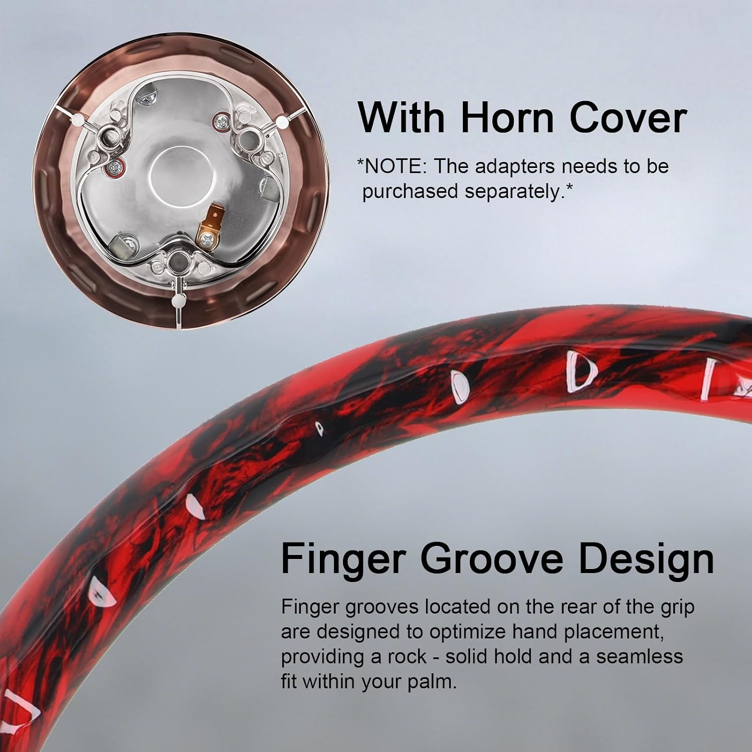 Sorghum 18' Solid Wood Steering Wheel - Hydrographic Red Skulls 4 Spokes Aluminum Chrome Steering Wheel with Horn Button for Trucks Compatible with Mack Kenworth Peterbilt Volvo Freightliner