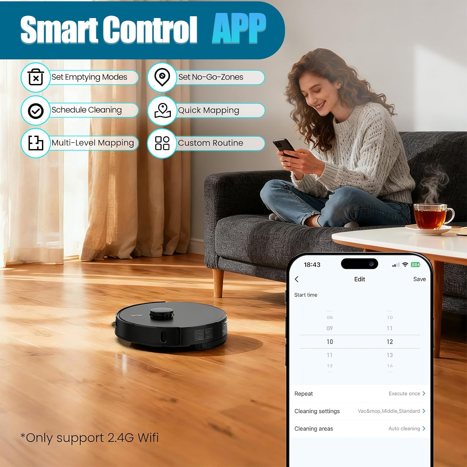 Robot Vacuum and Mop Self-Emptying with 8,000Pa Suction, LiDAR Navigation, Home Mapping, 75-Day Capacity, No-Go Zones, 150 Mins, APP＆Voice Control for Pet Hair, Hard Floors, Carpets, E10+