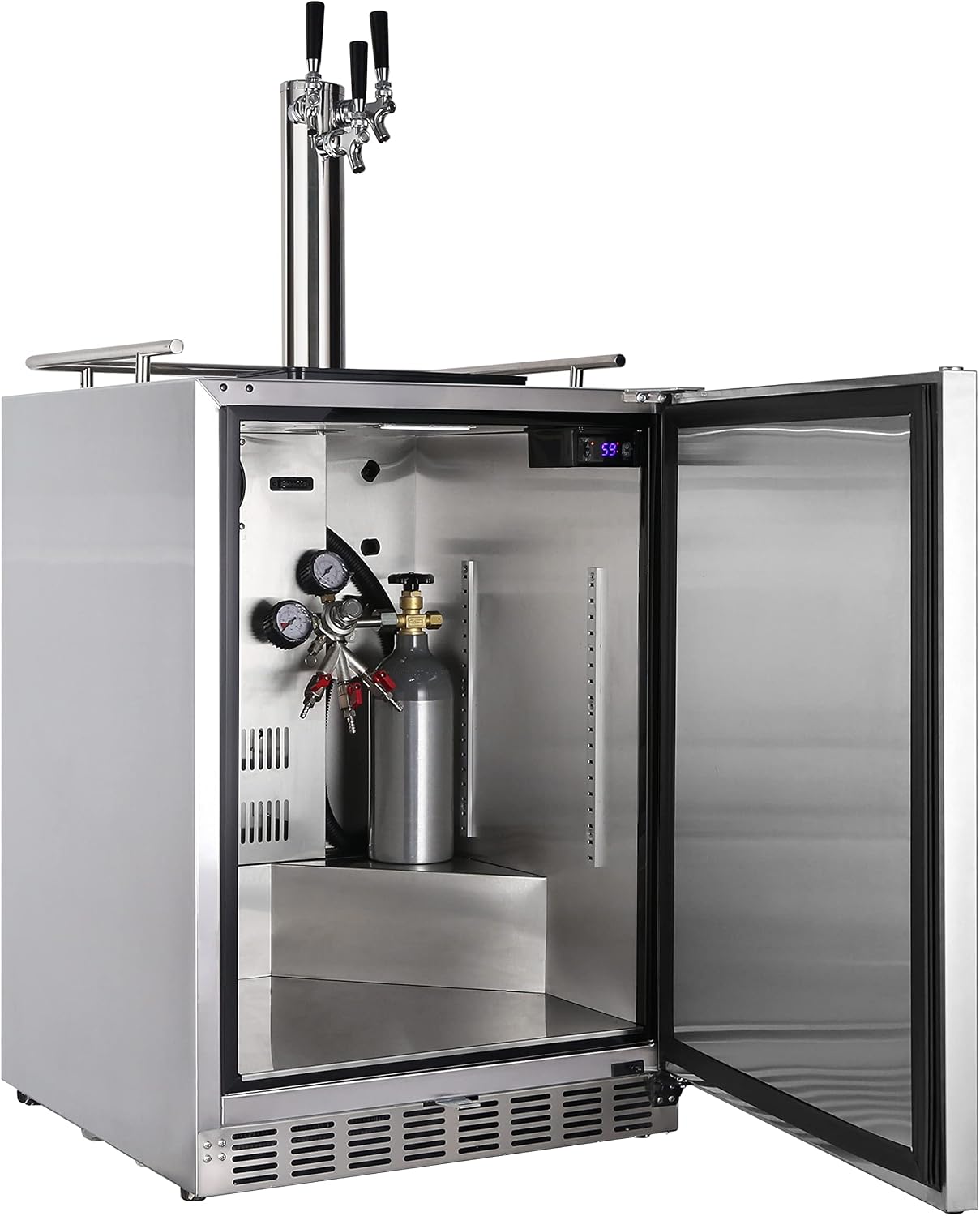 HCK Kegerator, 24 Inch Outdoor Kegerator for Patio with 3 Taps, Full Size Beer Dispenser and Beverage Refrigerator with Auto Defrost & Reversible Stainless Steel Door, Ideal for Home Bars