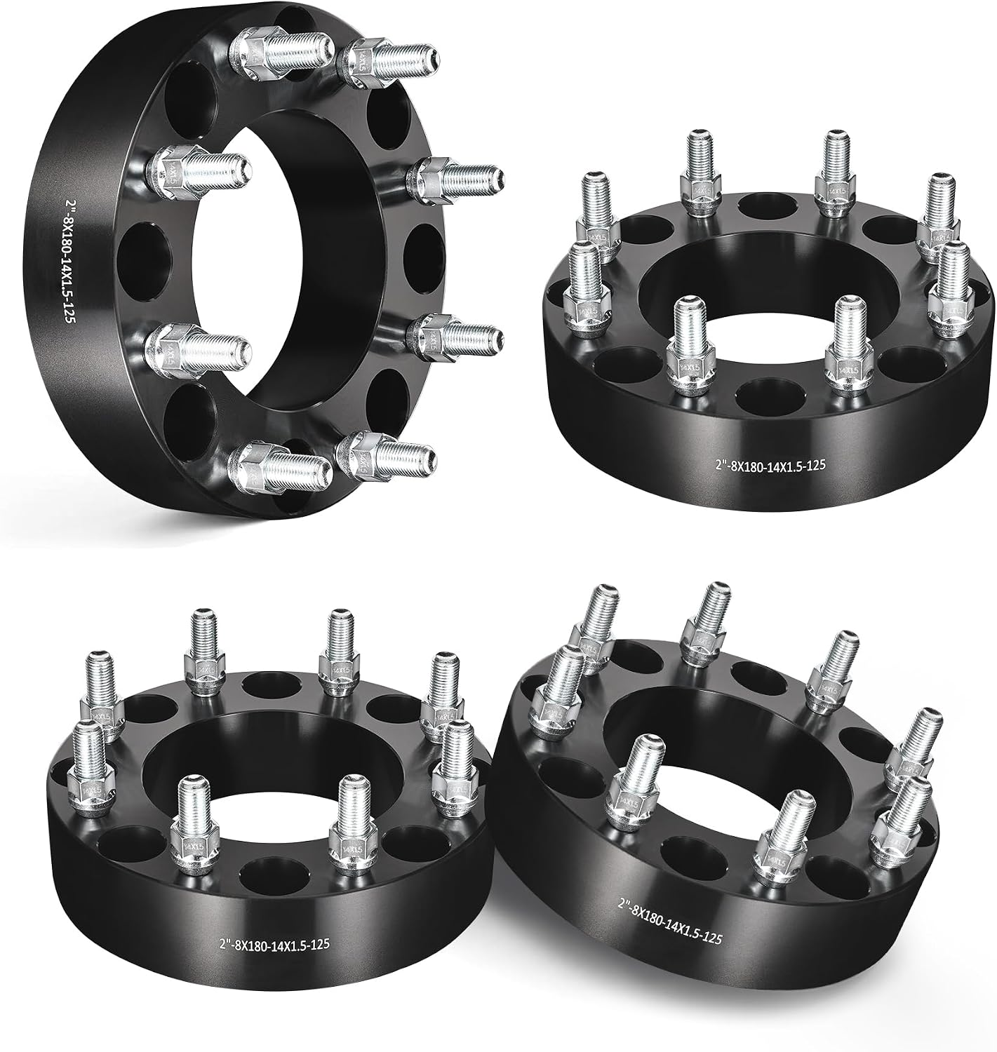 EVIL ENERGY 8x180 Wheel Spacers 2 inch Compatible with Chevy Silverado 2500 2011-2018, 8x180 mm 8 Lugs 125 mm Hub Bore M14x1.5 Studs Black, Not Hubcentric
