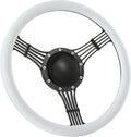 14'' Billet Banjo Half Wrap Steering Wheel with 9 Bolts 2'' Dish and Horn Button (White)