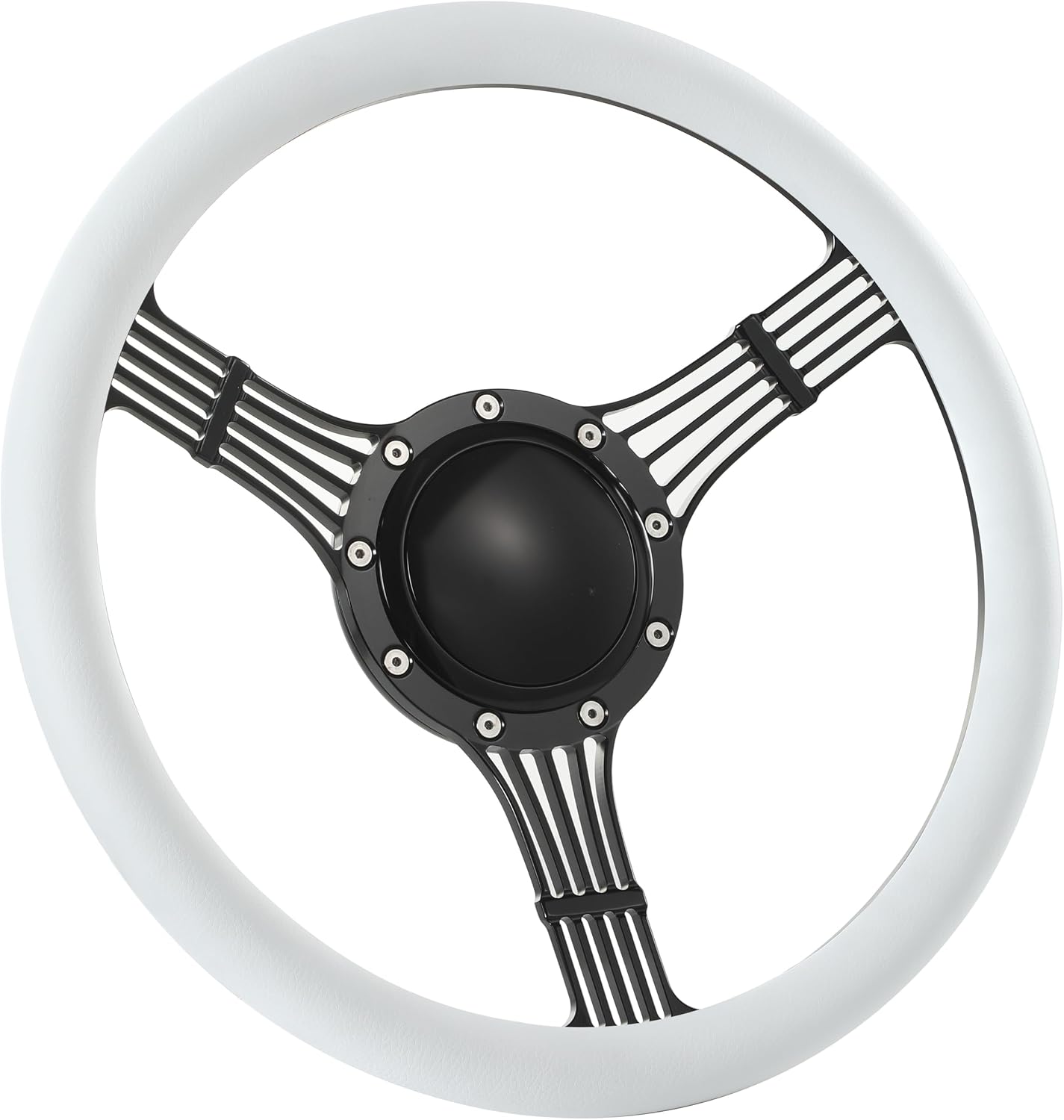 14'' Billet Banjo Half Wrap Steering Wheel with 9 Bolts 2'' Dish and Horn Button (White)