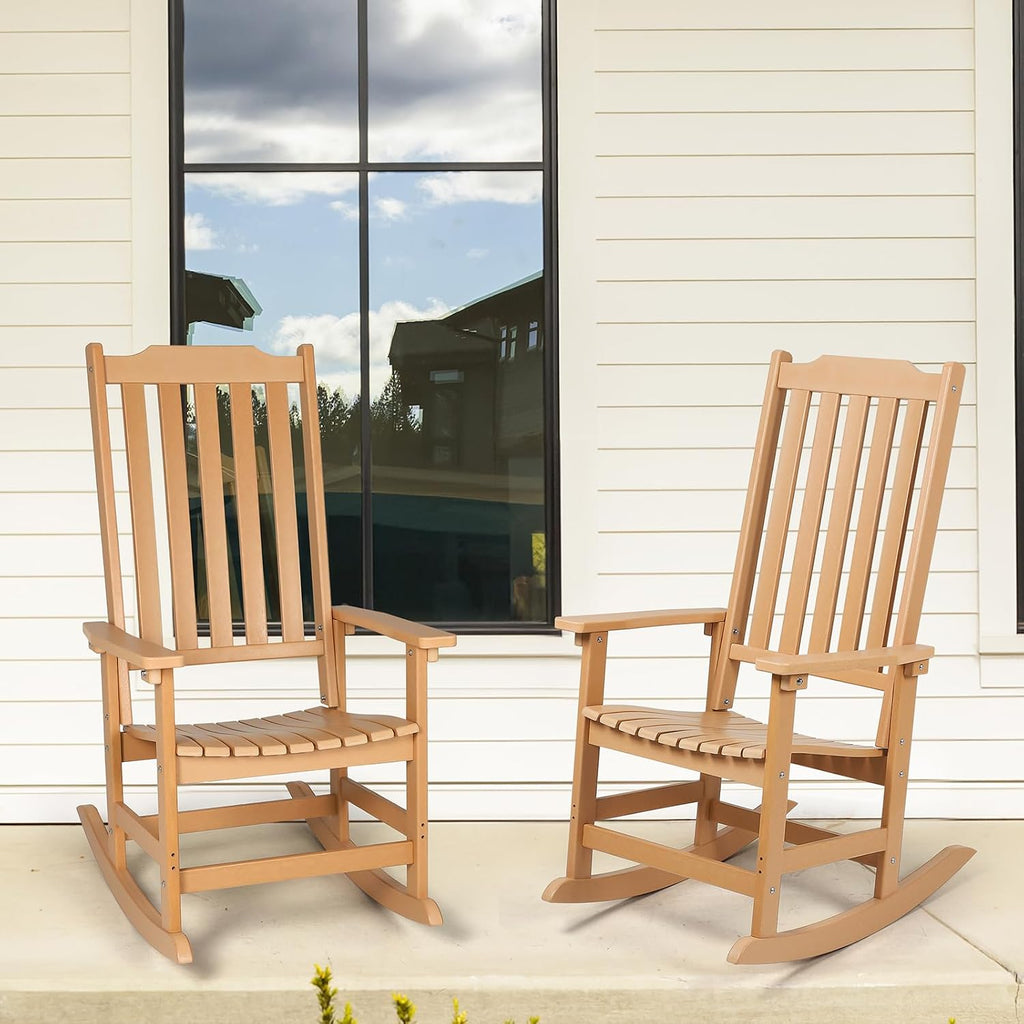 Outdoor Rocking Chair, Oversized All Weather High Back Porch Rocker, Patio Rockers for Outside