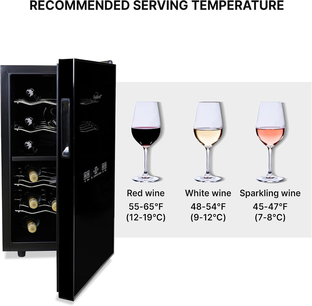 Koolatron 18 Bottle Dual Zone Wine Cooler, Black Thermoelectric Wine Fridge, 1.7 cu. ft (48L), Freestanding Wine Cellar, Red, White, Sparkling Wine Storage for Home Bar, Kitchen, Apartment, Condo