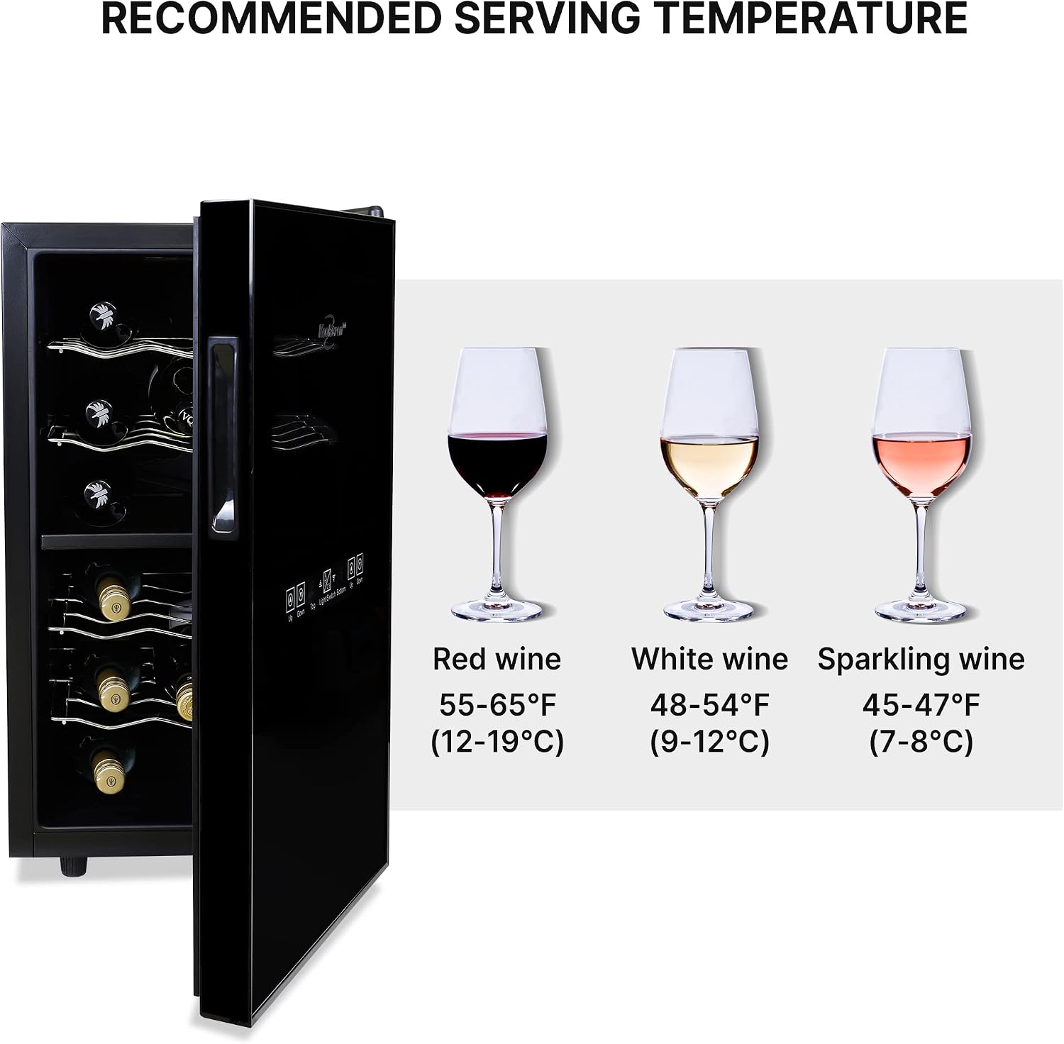 Koolatron 18 Bottle Dual Zone Wine Cooler, Black Thermoelectric Wine Fridge, 1.7 cu. ft (48L), Freestanding Wine Cellar, Red, White, Sparkling Wine Storage for Home Bar, Kitchen, Apartment, Condo