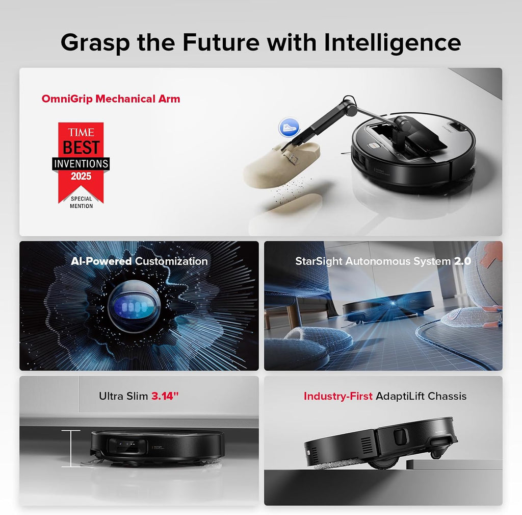 roborock Saros Z70 Robot Vacuum and Mop, OmniGrip Arm, AI-Powered, 22,000Pa Suction, 3.14'' Ultra Slim, FlexiArm Riser Technology, AdaptiLift Chassis, Obstacle Avoidance, Auto Mop Washing & Drying