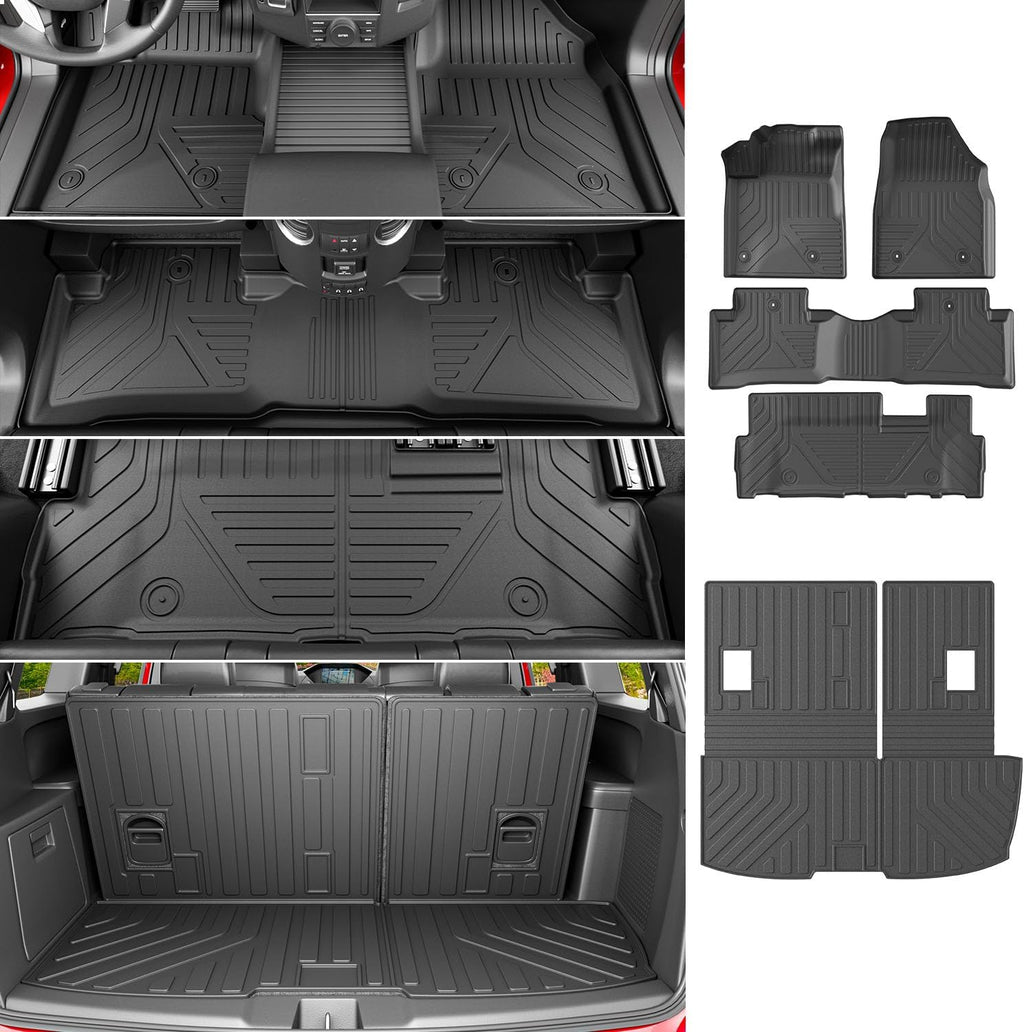 powoq Floor Mats Compatible with 2009-2015 Honda Pilot Cargo Mat Floor Liner Cargo Liner Back Seat Protector Replacement for 2009-2015 Honda Pilot Accessories (Trunk Mat with Backrest Mat+Floor Mats)