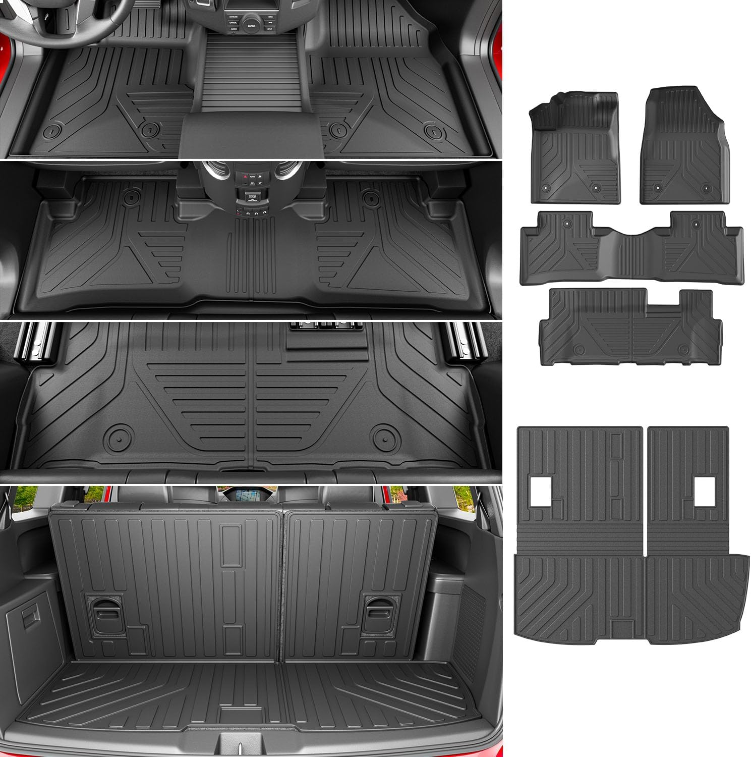 powoq Floor Mats Compatible with 2009-2015 Honda Pilot Cargo Mat Floor Liner Cargo Liner Back Seat Protector Replacement for 2009-2015 Honda Pilot Accessories (Trunk Mat with Backrest Mat+Floor Mats)