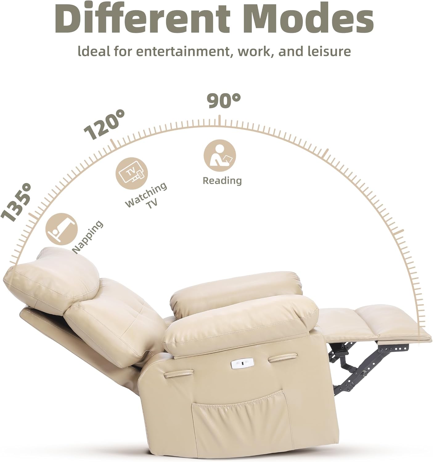 IDEALHOUSE Oversized Recliner Chair, Faux PU Leather Manual Recliner for Adults, Lazy Chair with 1.5X Sponge Filling and Side Pocket, Sofa Chair for Living Room, Bedroom, Nursery
