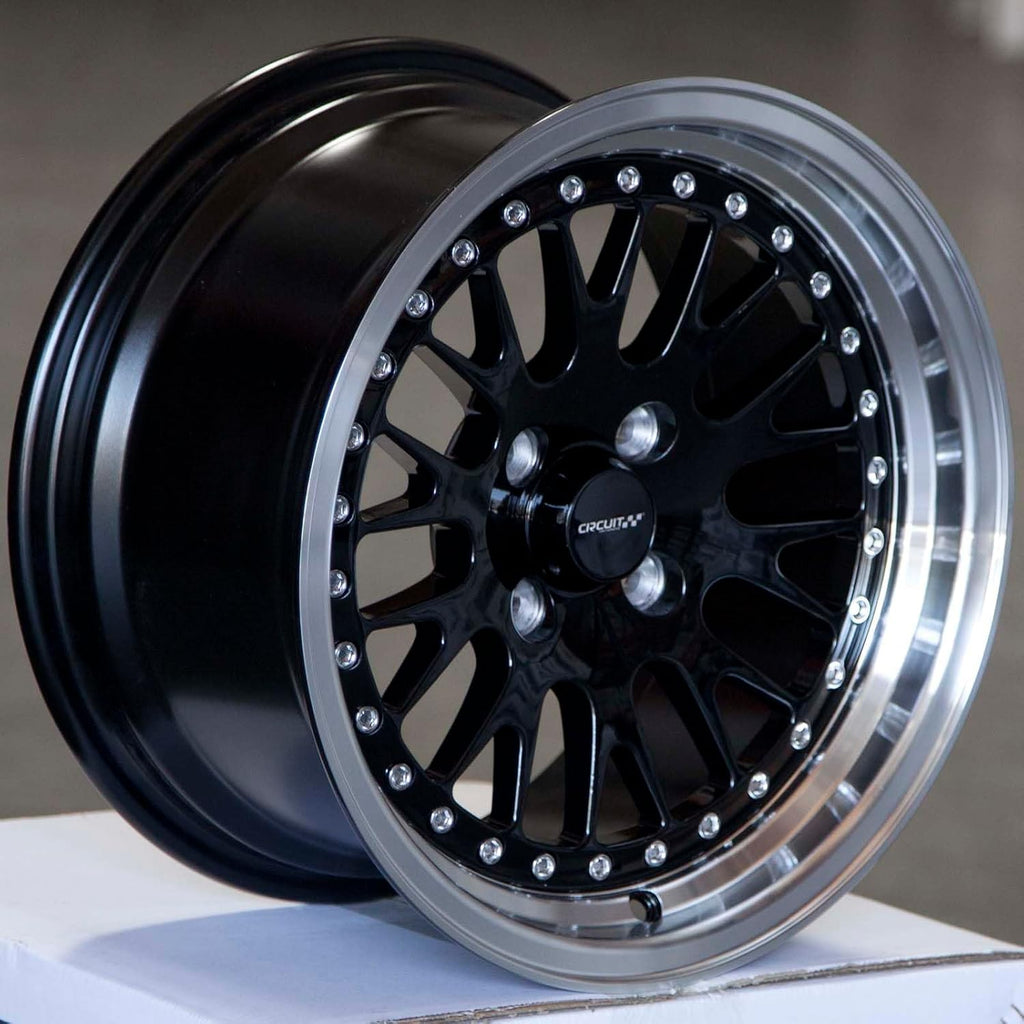 Circuit Performance CP21 15×8 Gloss Black/Machined Lip Wheel 4×100 [+25mm] compatible with Honda Civic EK EG, Acura Integra, BMW E30, Mazda Miata