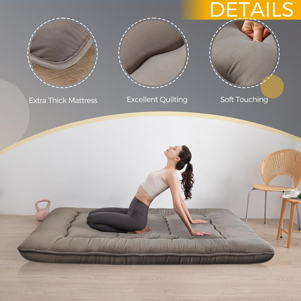 MAXYOYO 6' Extra Thick Japanese Floor Mattress Futon Mattress, Foldable Tatami Pad for Adults, Roll Up Floor Mat for Living Room Guest Room RV, Dark Grey, Full
