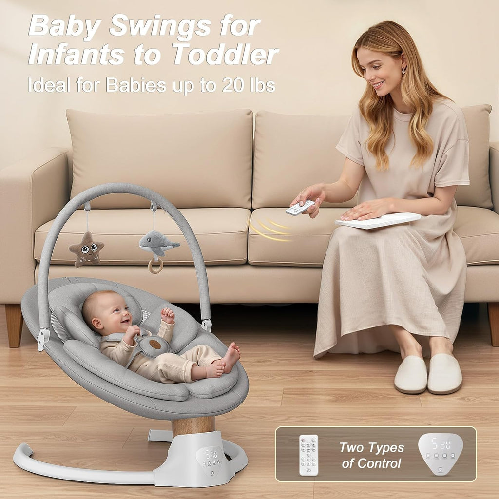 Baby Swings for Infants, FasonBaby Electric Baby Swing with 10 Preset Melodies, 5 Speeds, Remote Control and Bluetooth - Portable Infant Swing for Indoor and Outdoor(Grey)
