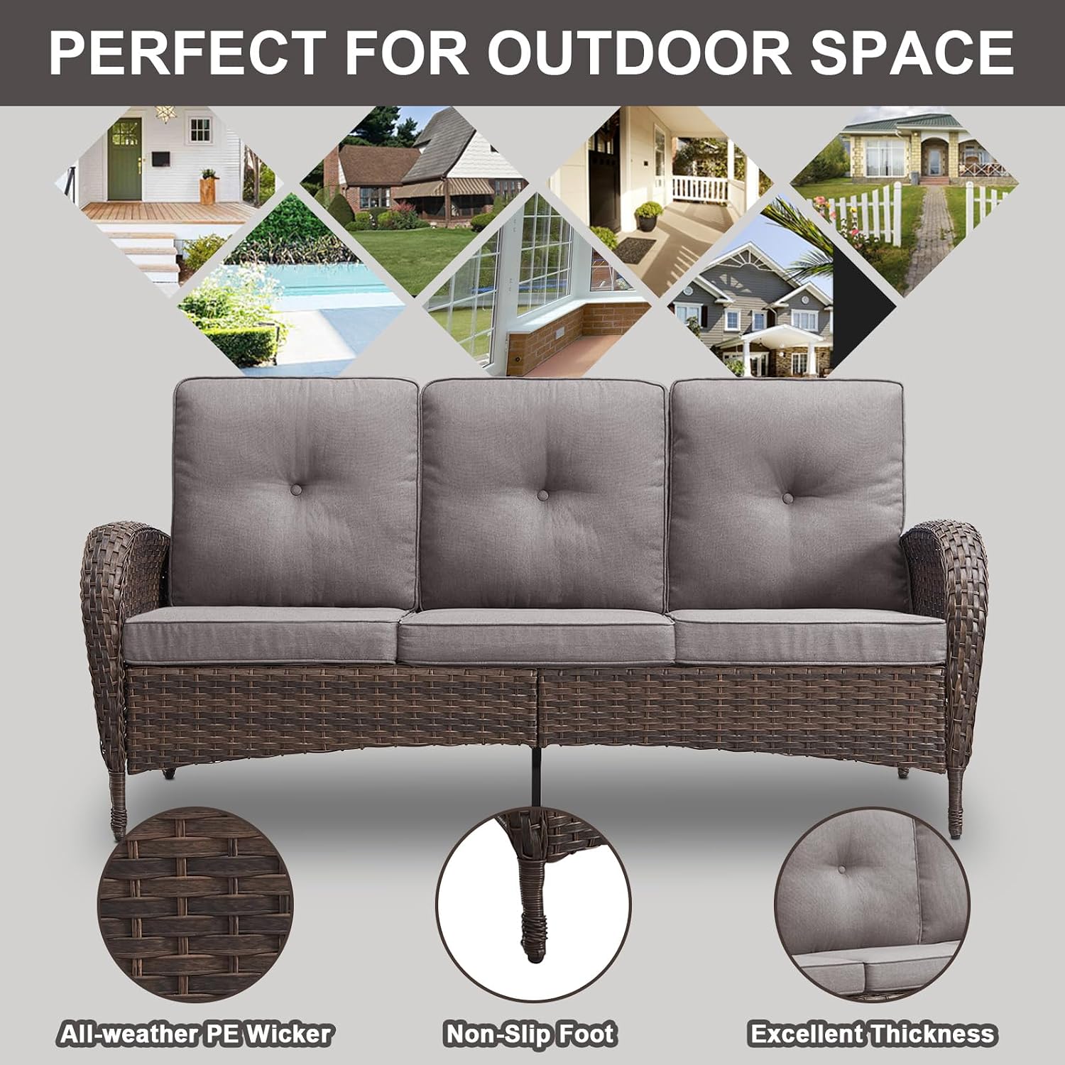 Belord Patio Rocking Chairs Furniture Set of 6, Outdoor Wicker Furniture Sets with Wicker Rocker, Small Patio Conversation Sets with Outdoor Couch Ottomans Brown/Grey