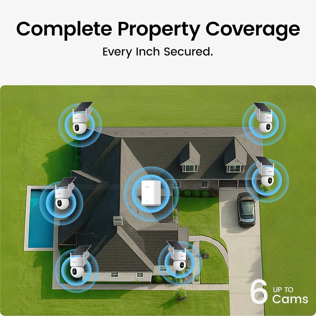 aosu SolarCam D1 Max 6-Cam Kit, 4K Solar Security Cameras Outdoor Wireless, 360° Pan & Tilt Coverage, Auto Tracking, Color Night Vision, No Subscription Required, Local Storage up to 1TB