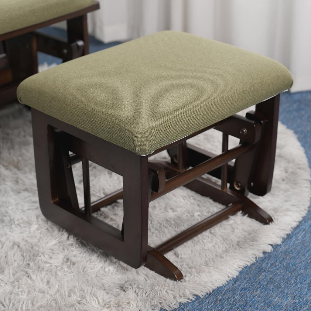Joli Deluxe Glider Chair and Ottoman Set (Green Fabric and Walnut Frame)