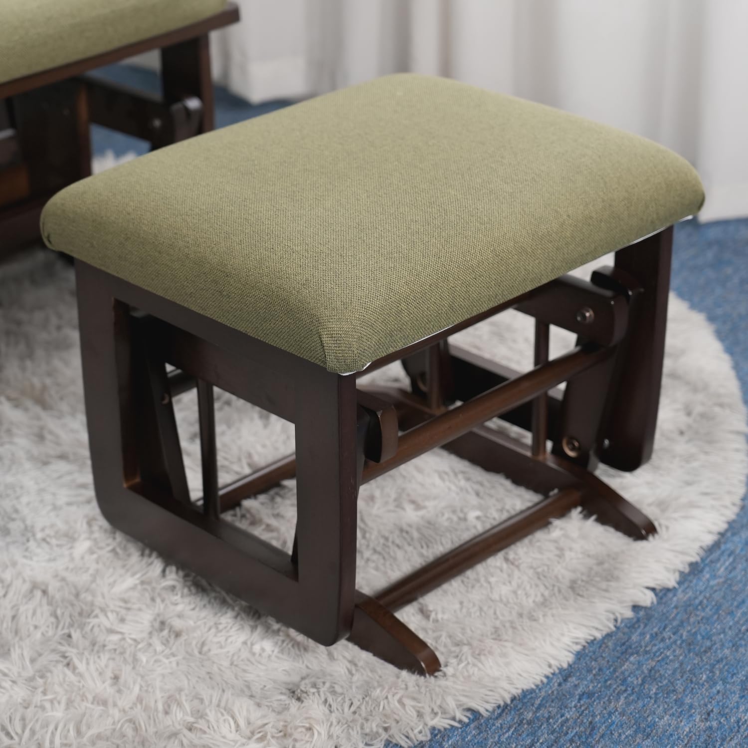 Joli Deluxe Glider Chair and Ottoman Set (Green Fabric and Walnut Frame)