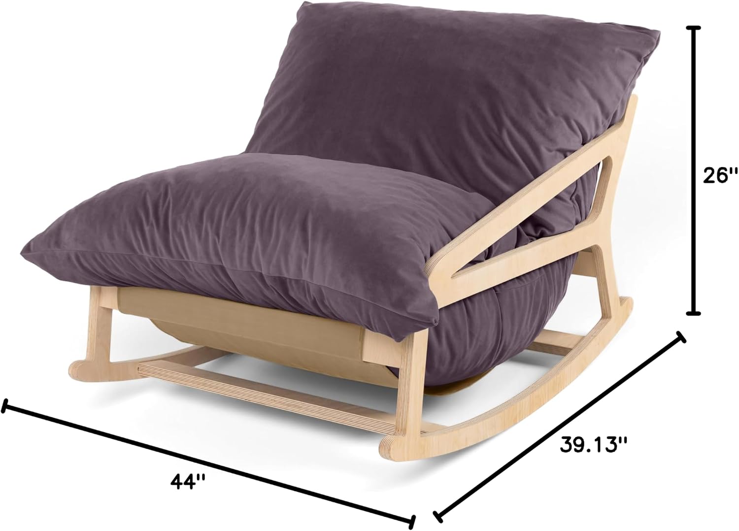 Pillow Saxx Bean Bag Rocking Chair - Elegant Oversized Rocker with Modern Wood Frame, Lush Velvet Purple