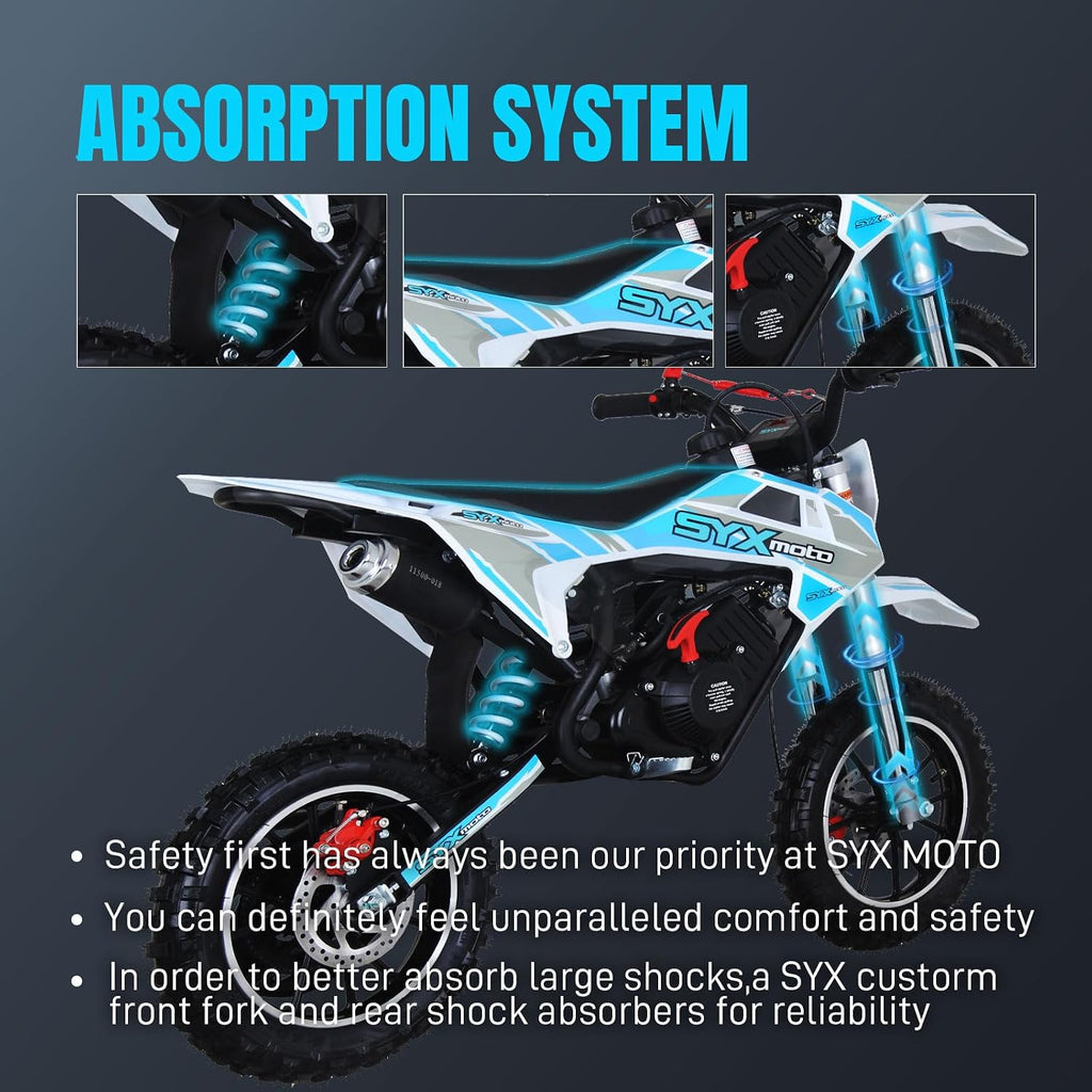 58cc Dirt Bike, 4-Stroke Gas Power Mini Pit Bike,Off-Road Motorcycle for Kids,Pull Start,10' Tires,with Child Protective Equipment Sets(GreenWhite)
