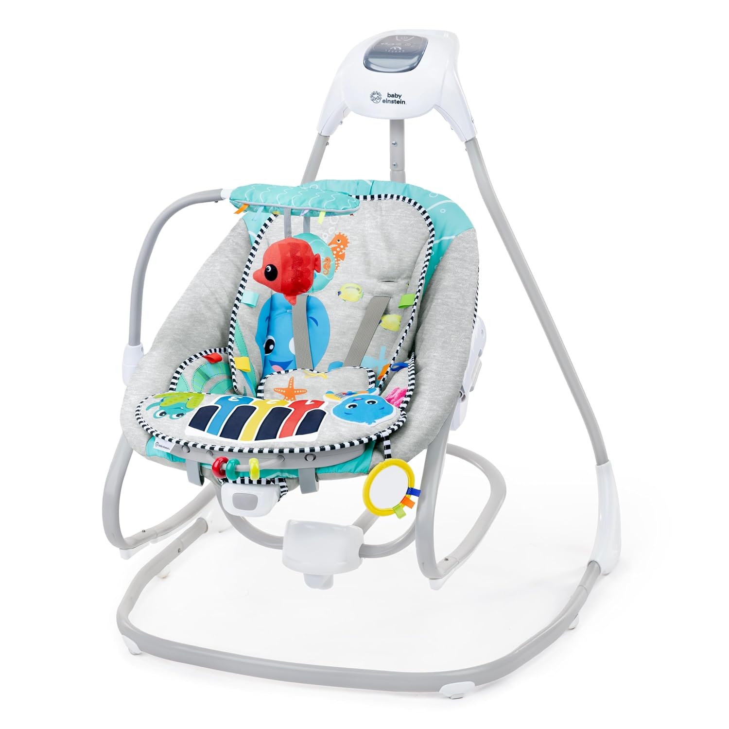Baby Einstein Explorers Kick to It 4-in-1 Musical Baby Swing & Rocker, with Removable Piano Toy, Ages 0 Months and Up