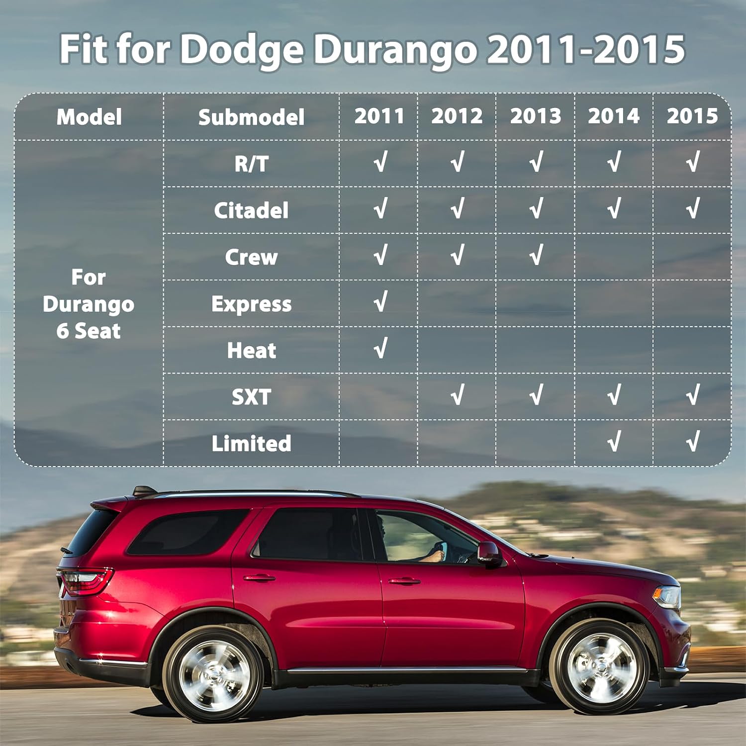Floor Mats & Cargo Liner for 2011-2015 Dodge Durango 6 Seats, All Weather TPE Floor Liners Custom Fit Durango Heavy Duty Car Mats 1st & 2nd & 3rd Row & Trunk Mat Accessories Odorless Anti Slip Black