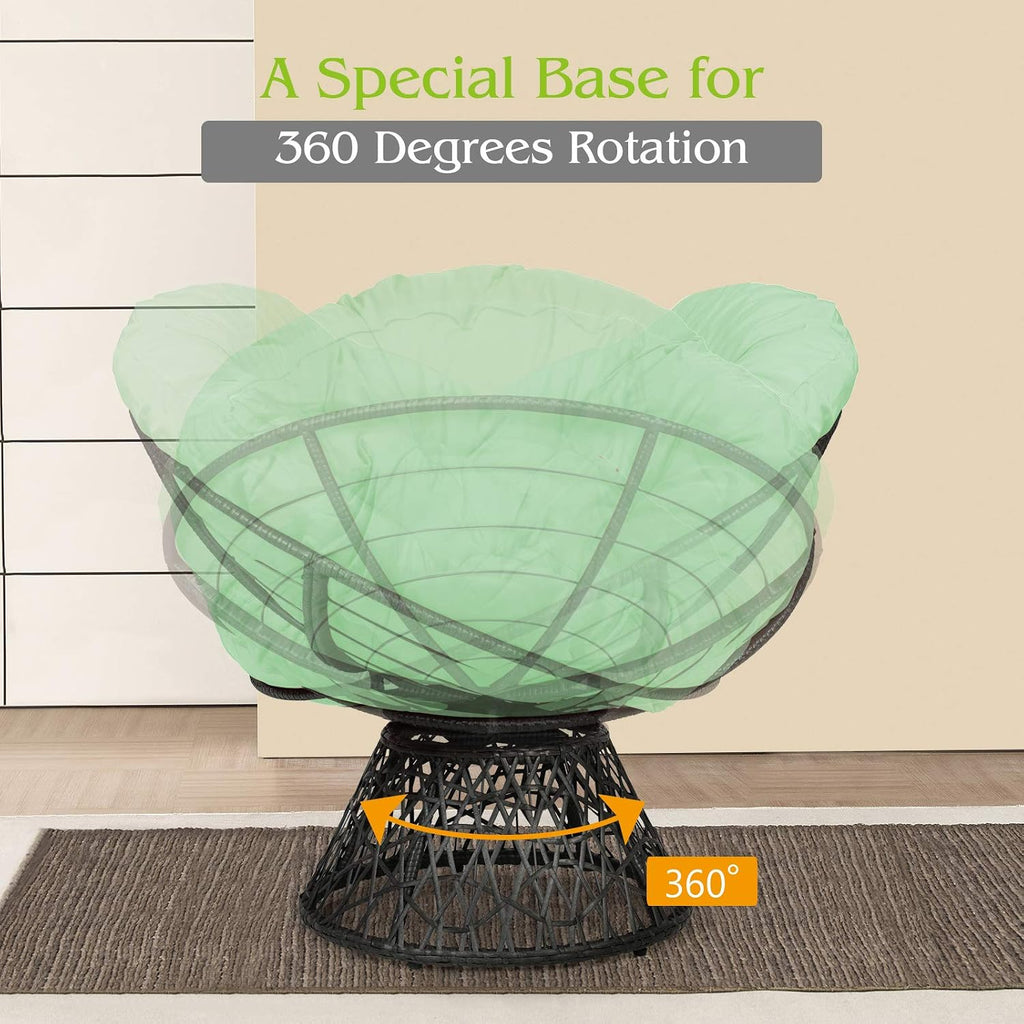 S AFSTAR Papasan Chair with Fabric Cushion, 360-degree Swivel Papasan Chair with Detachable Round Cushion & Wicker Cross Frame, Saucer Chair Moon Chair for Outdoor Patio Indoor Bedroom (Green)