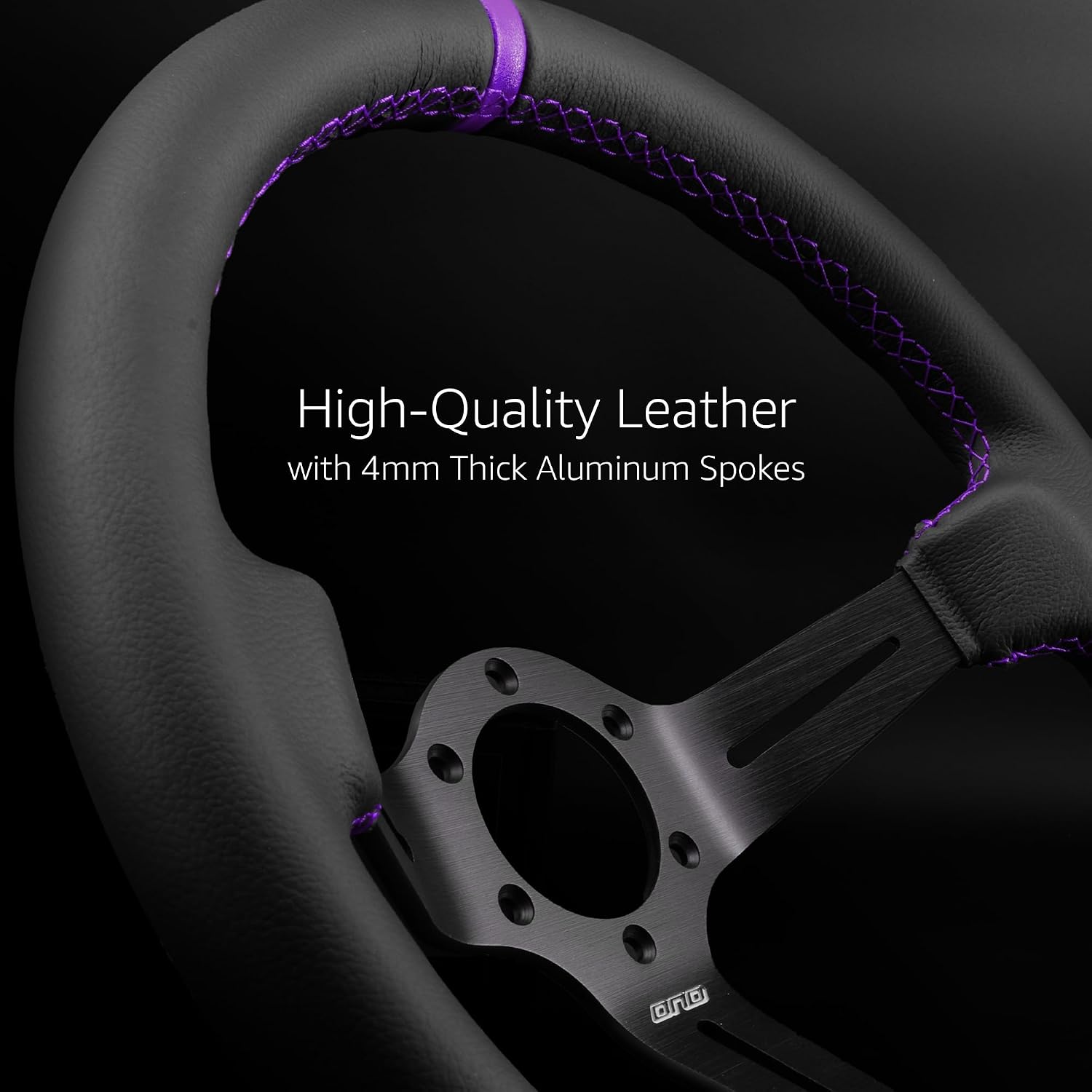 DND Performance Interior's Leather Race Steering Wheel / 350mm Diameter and 75mm Depth / 6x70mm Bolt Pattern/DND Leather Steering Wheel with Horn Button Included (Colored Stitching) (Purple)