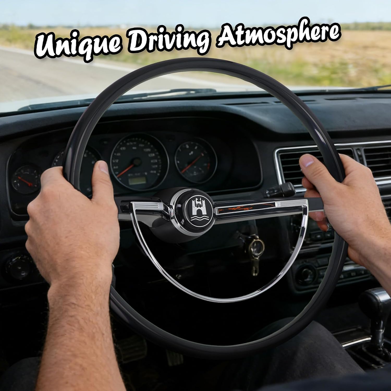 Sorghum 15' Universal Steering Wheel - Classic Steering Wheel with Horn Button Compatible with 1965-1973 Volkswagen Beetle - Piano Lacquer Black