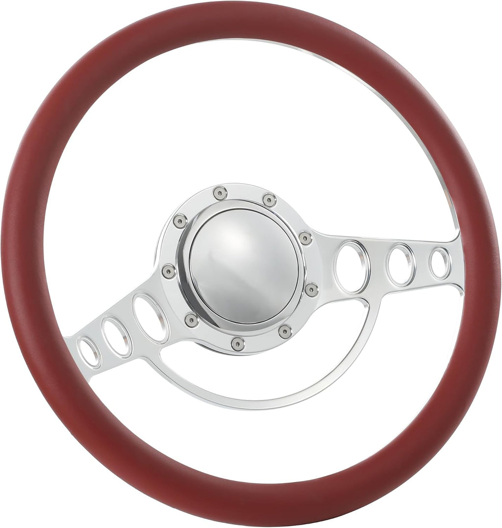 14'' Billet Half Wrap 9 Bolts Steering Wheel with 2'' Dish and Horn Button (Burgundy)